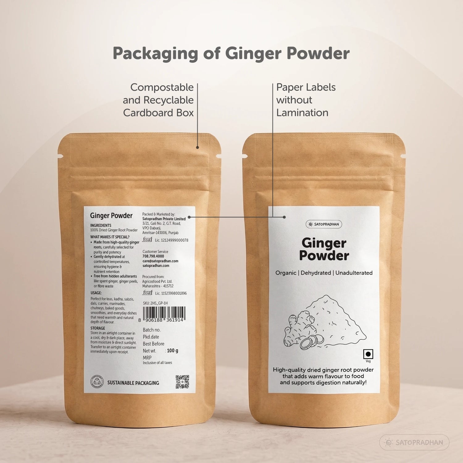 Organic Ginger Powder 100g - Pure, Chemical-Free, & Dehydrated Saunth - Adrak Powder
