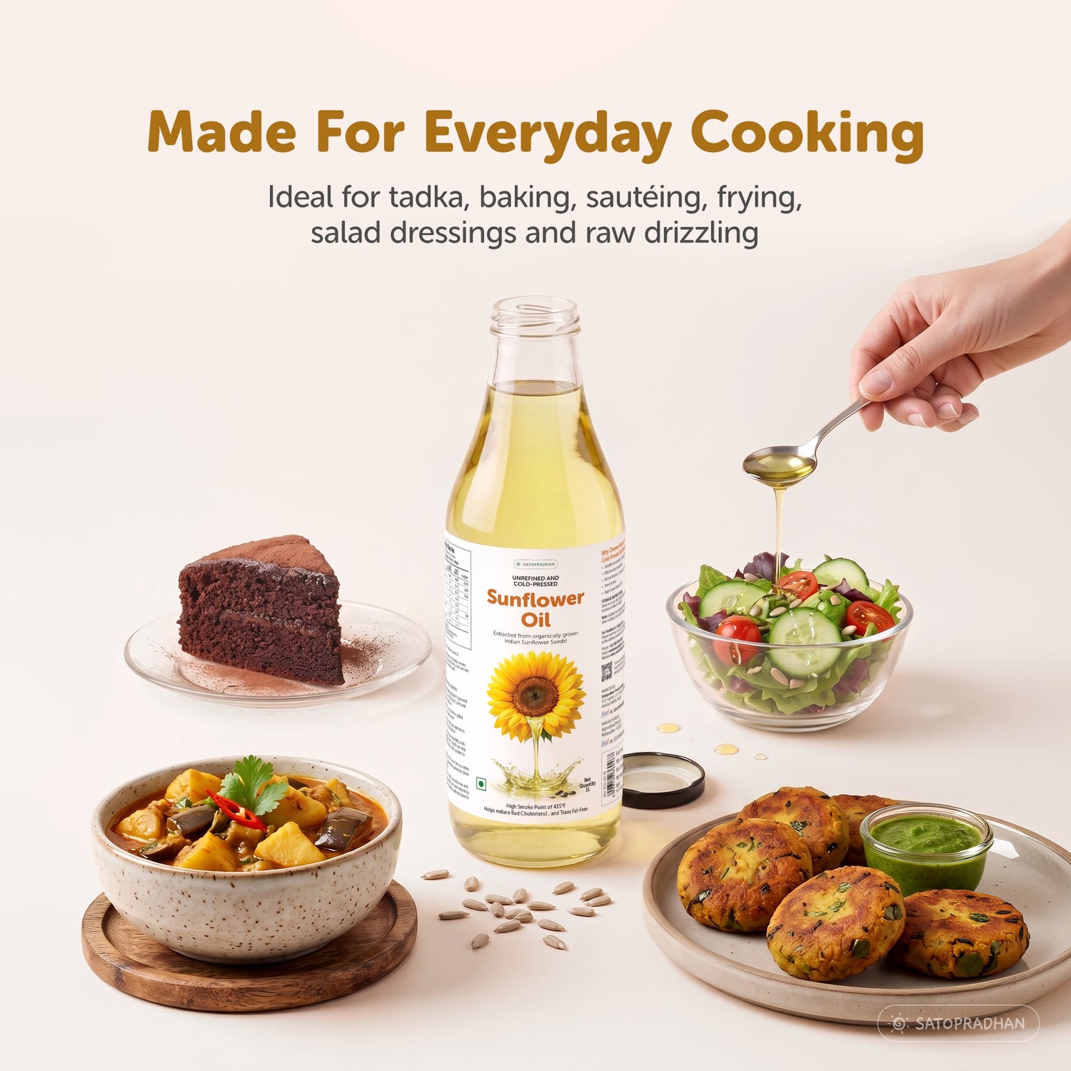 Organic Sunflower Oil 1000ml - Pure, Unrefined, Single-Filtered, Virgin & Wooden Cold-Pressed (Kacchi Ghani) Without Preservatives | Reusable Glass Bottle