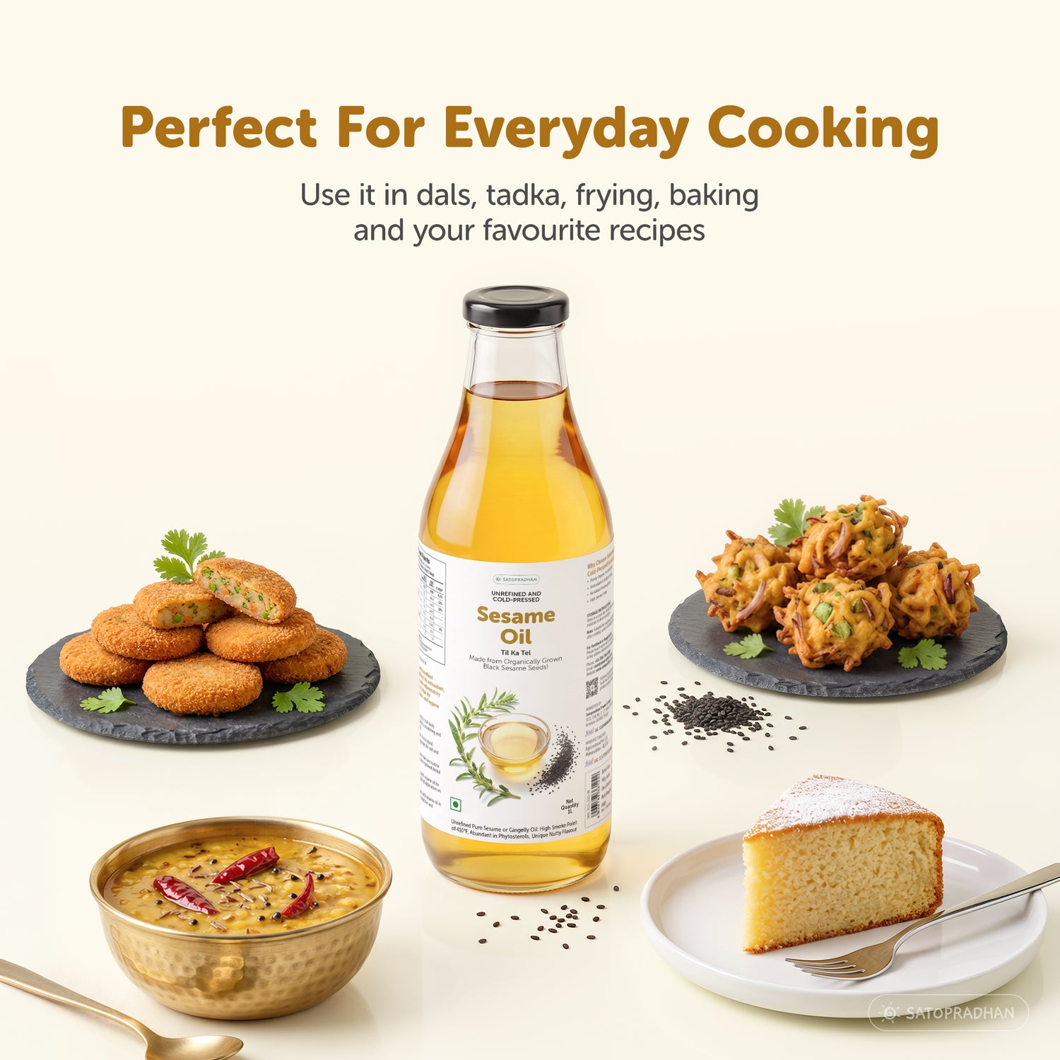 Sesame/Gingelly Oil 1000ml in reusable glass bottle - Pure & Wooden Cold-pressed without Chemicals - Extracted from Black Sesame Seeds | Meetha Tel