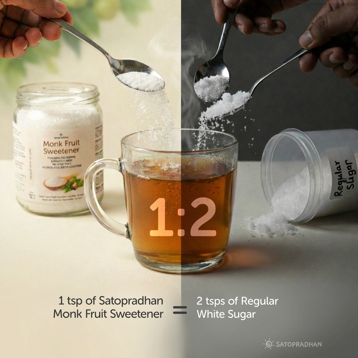 Monk Fruit Sweetener Powder with Allulose 450g - Plant-Based Sugar Substitute - Keto & Diabetic-Friendly - 1:2 Sugar Replacer, VS White Sugar, White sugar replacement