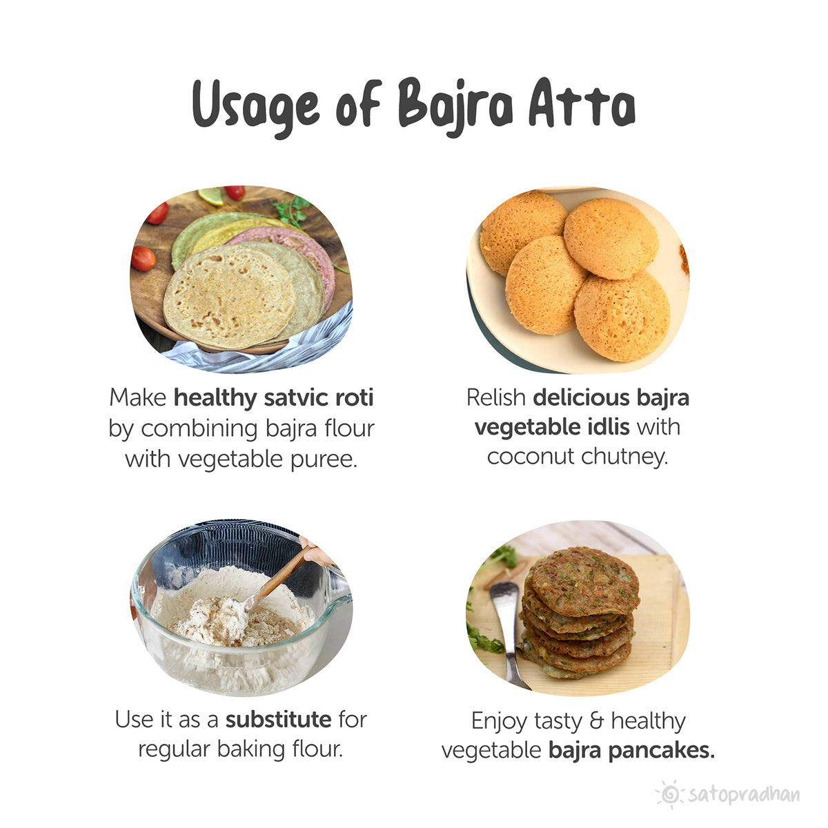 use to make rotis, bajra vegetable idlis, substitute for regular baking flour, vegetable pancakes