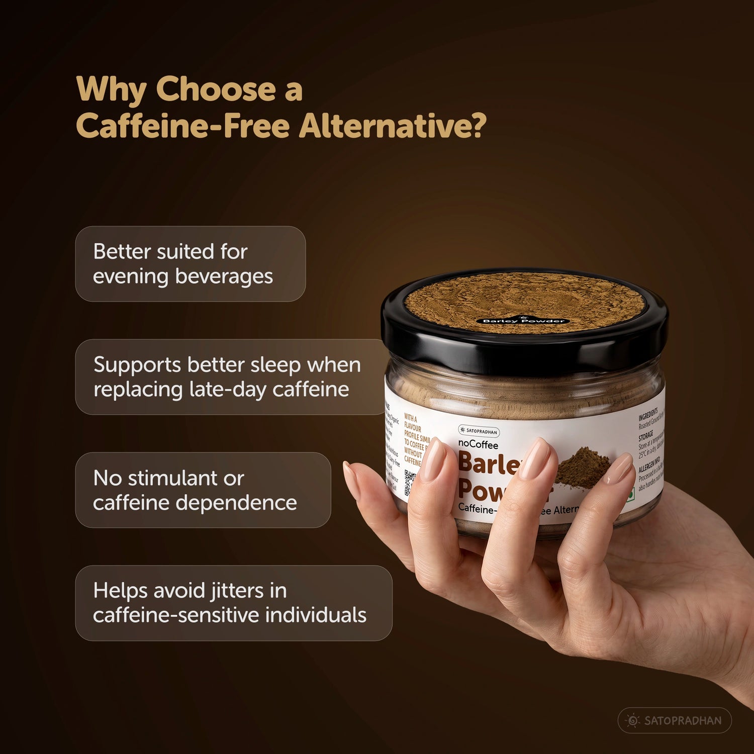 noCoffee Barley Powder  - Naturally Caffeine-Free Coffee Alternative - Roasted Nutty Wellness Drink