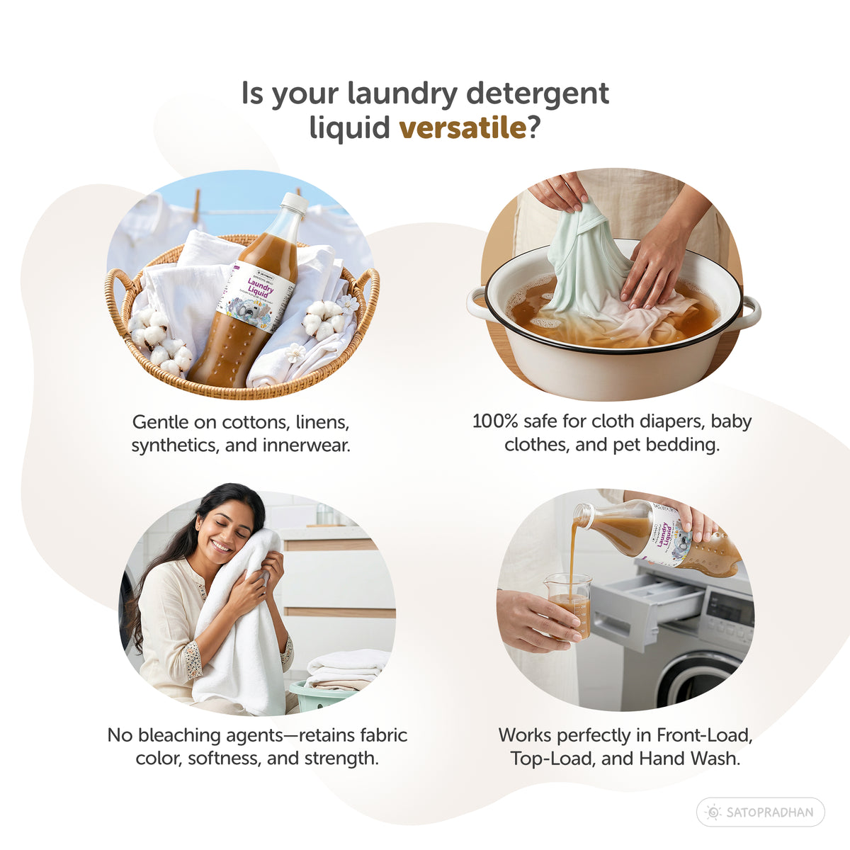 Natural Laundry Liquid 750ml & 1.9L- Biodegradable Detergent with Enzymes - Baby Safe & Pet Safe - Babies & Newborns Laundry Detergent - Chemical-Free & Gentle Laundry Detergent - Synthetic Fragrance-Free & Toxin Free
