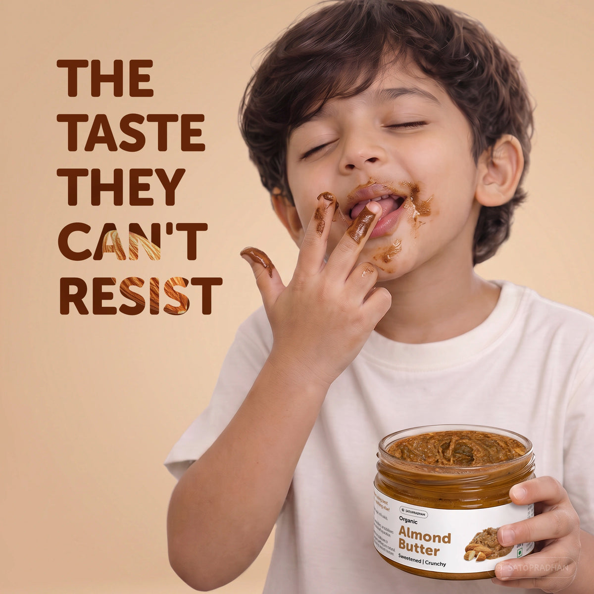 Organic Almond Butter Crunchy 200g - Sweetened with Jaggery - No Palm Oil - Roasted Almond Spread