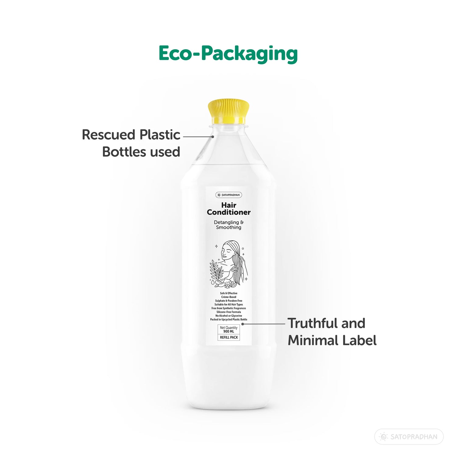 Moisturizing Hair Conditioner 200ml Glass Bottle / 900ml Refill in Upcycled Plastic Bottle  - Post Wash Hair Conditioner - Nourishes & Detangles Hair - Best for Dry & Damaged Hair