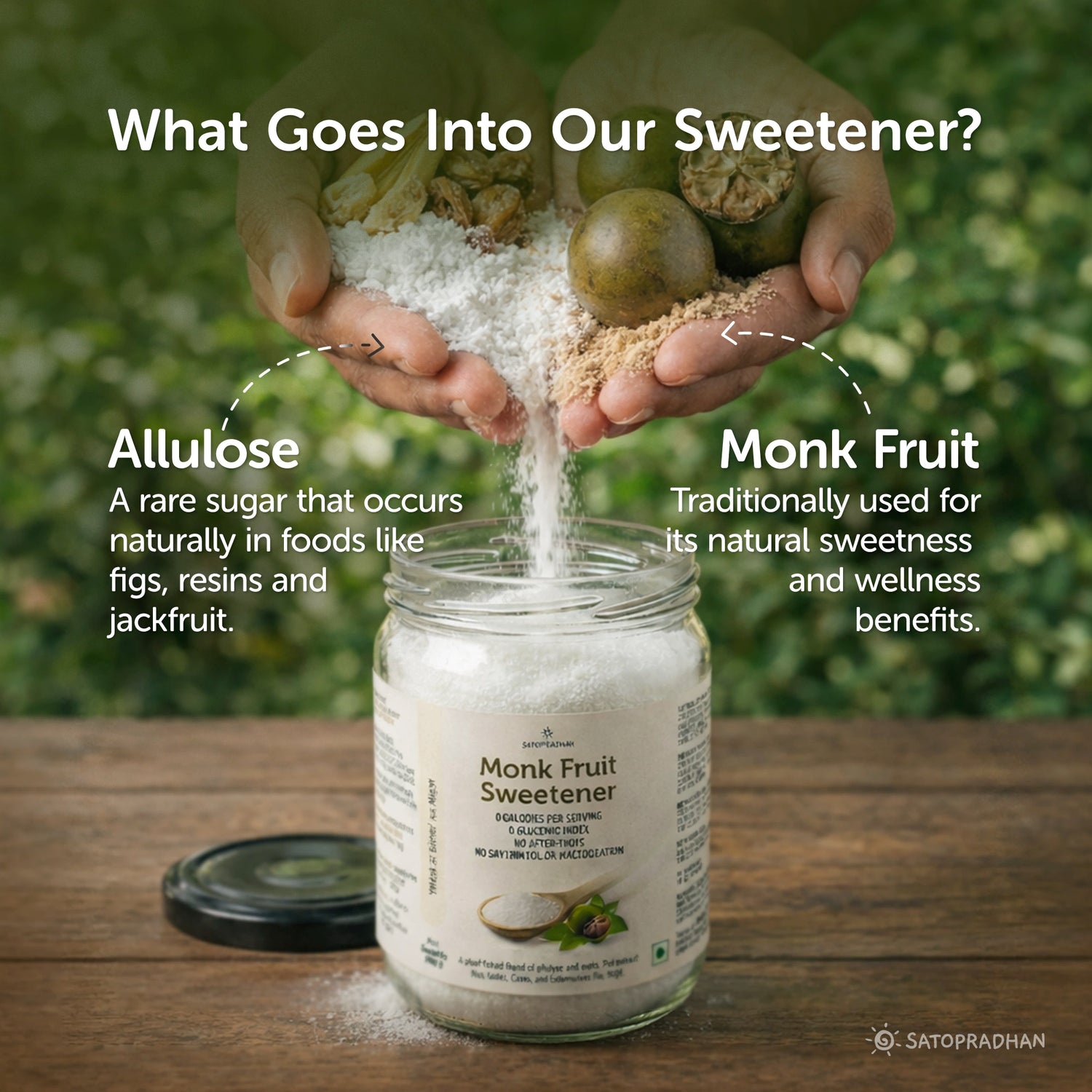 Monk Fruit Sweetener Powder with Allulose 450g - Plant-Based Sugar Substitute - Keto & Diabetic-Friendly - 1:2 Sugar Replacer, Ingredients, What's Inside?