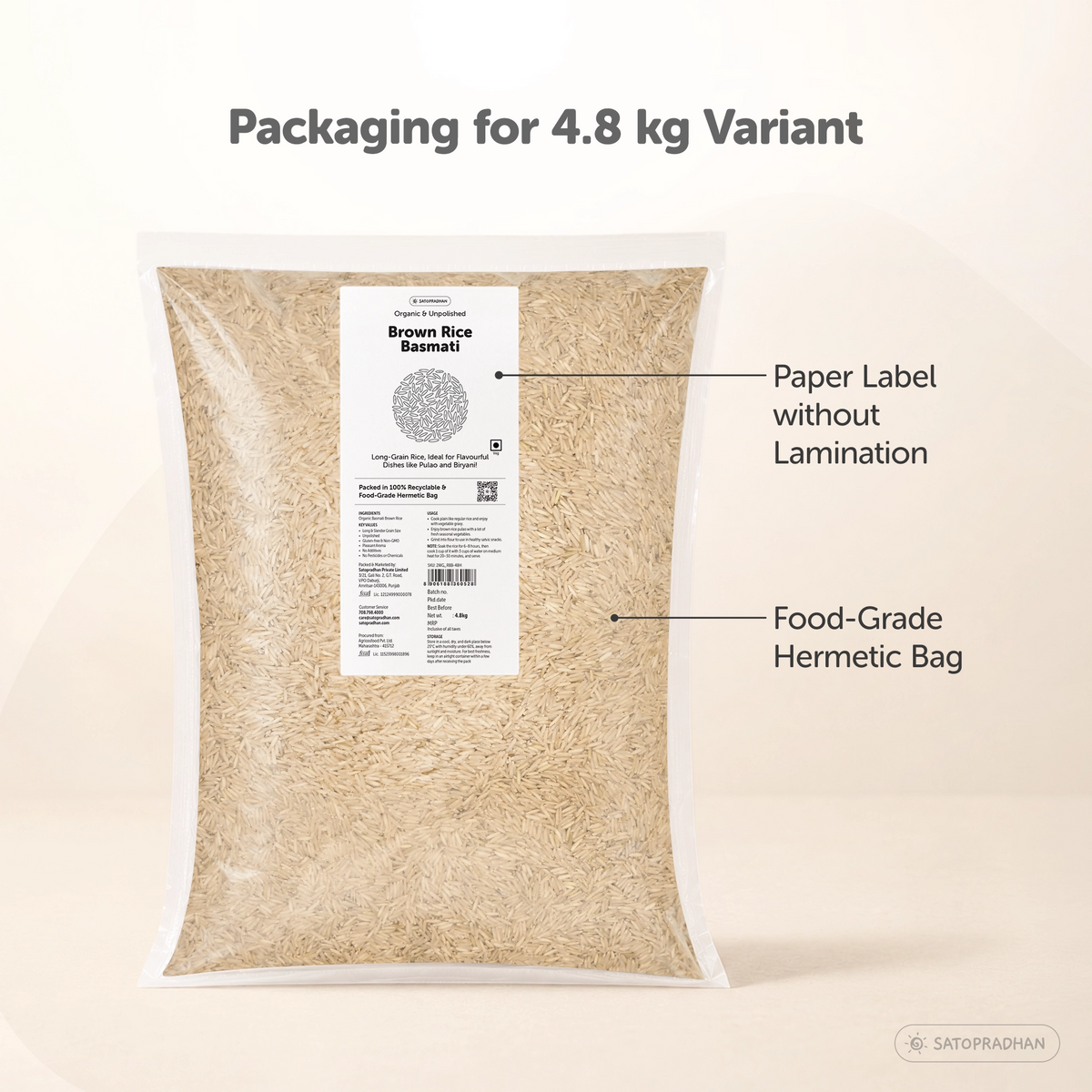 Packaging of 4.8kg Brown Rice Basmati