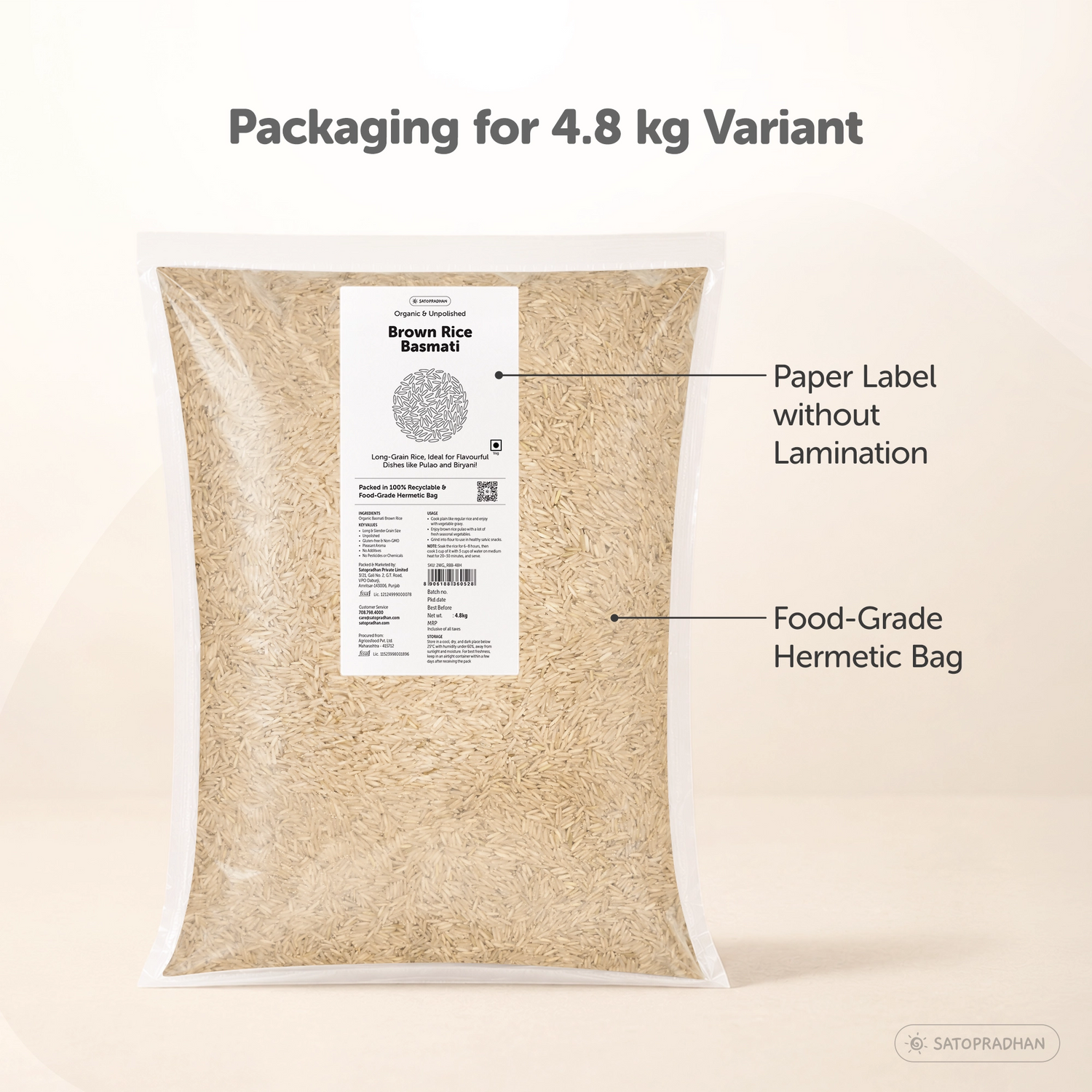 Packaging of 4.8kg Brown Rice Basmati