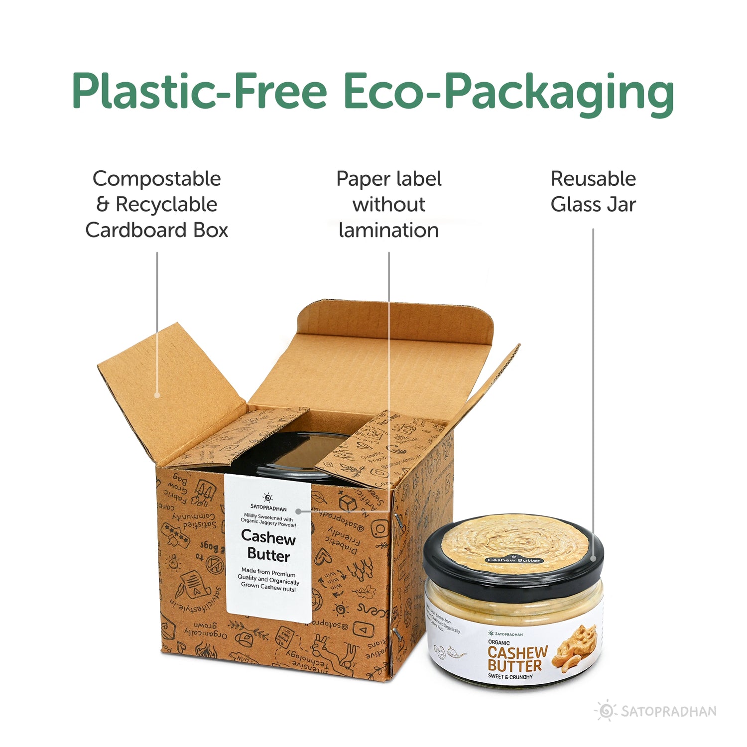 Pure Cashew Nut Butter  200g -  Organic, Mildly Sweetened, Smooth & Crunchy - No Refined Sugar, Gluten-Free, Vegan, Keto Friendly, packaging, box