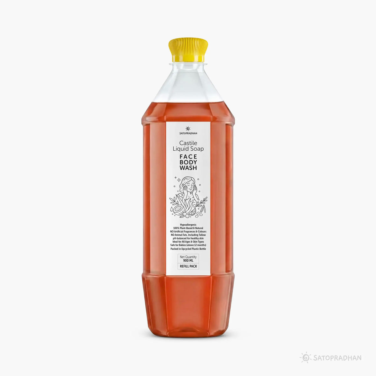 Castile Face & Body Wash – 200ml Glass Bottle / 900ml Refill in Upcycled Plastic Bottle – Natural Liquid Soap – Gentle Multi-Purpose Cleanser for Sensitive, Dry & Acne-Prone Skin