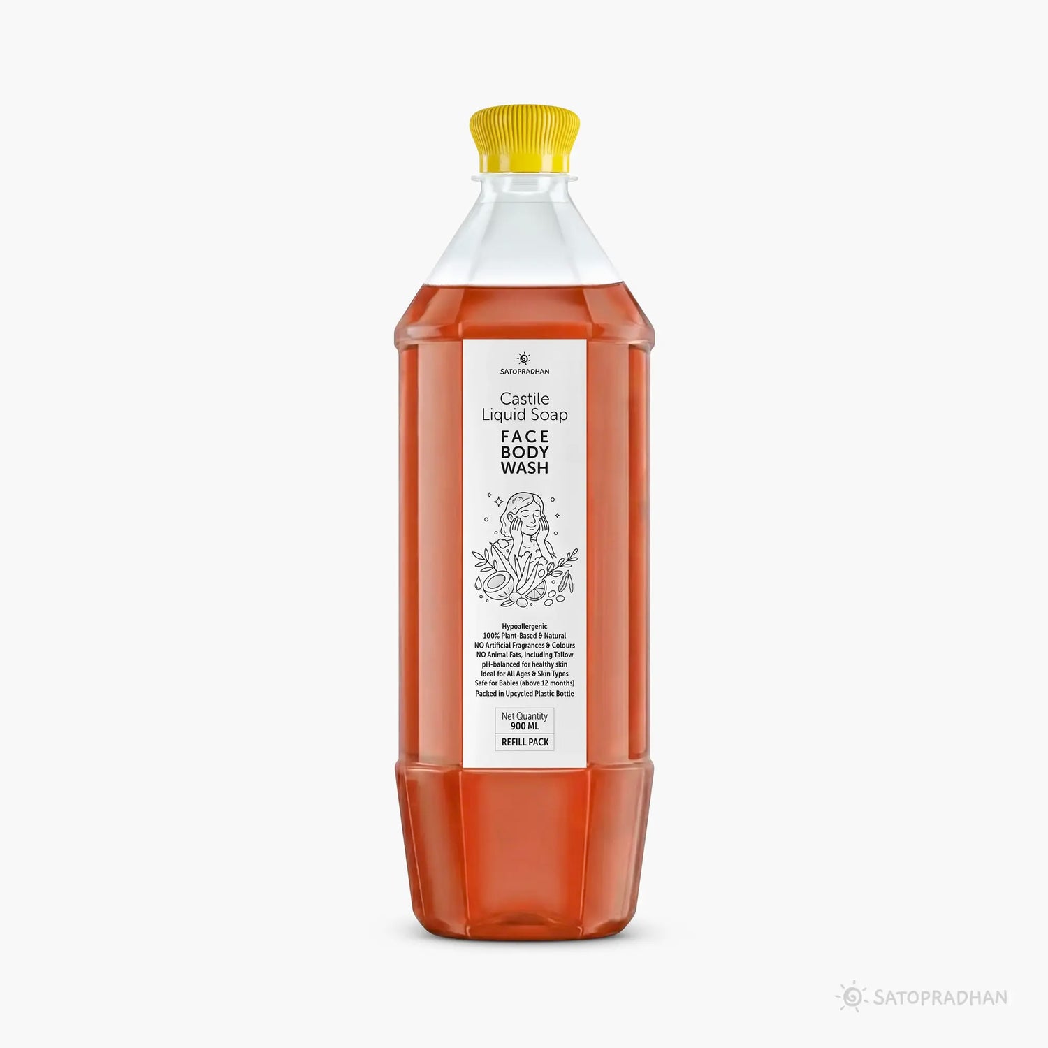 Castile Face & Body Wash – 200ml Glass Bottle / 900ml Refill in Upcycled Plastic Bottle – Natural Liquid Soap – Gentle Multi-Purpose Cleanser for Sensitive, Dry & Acne-Prone Skin