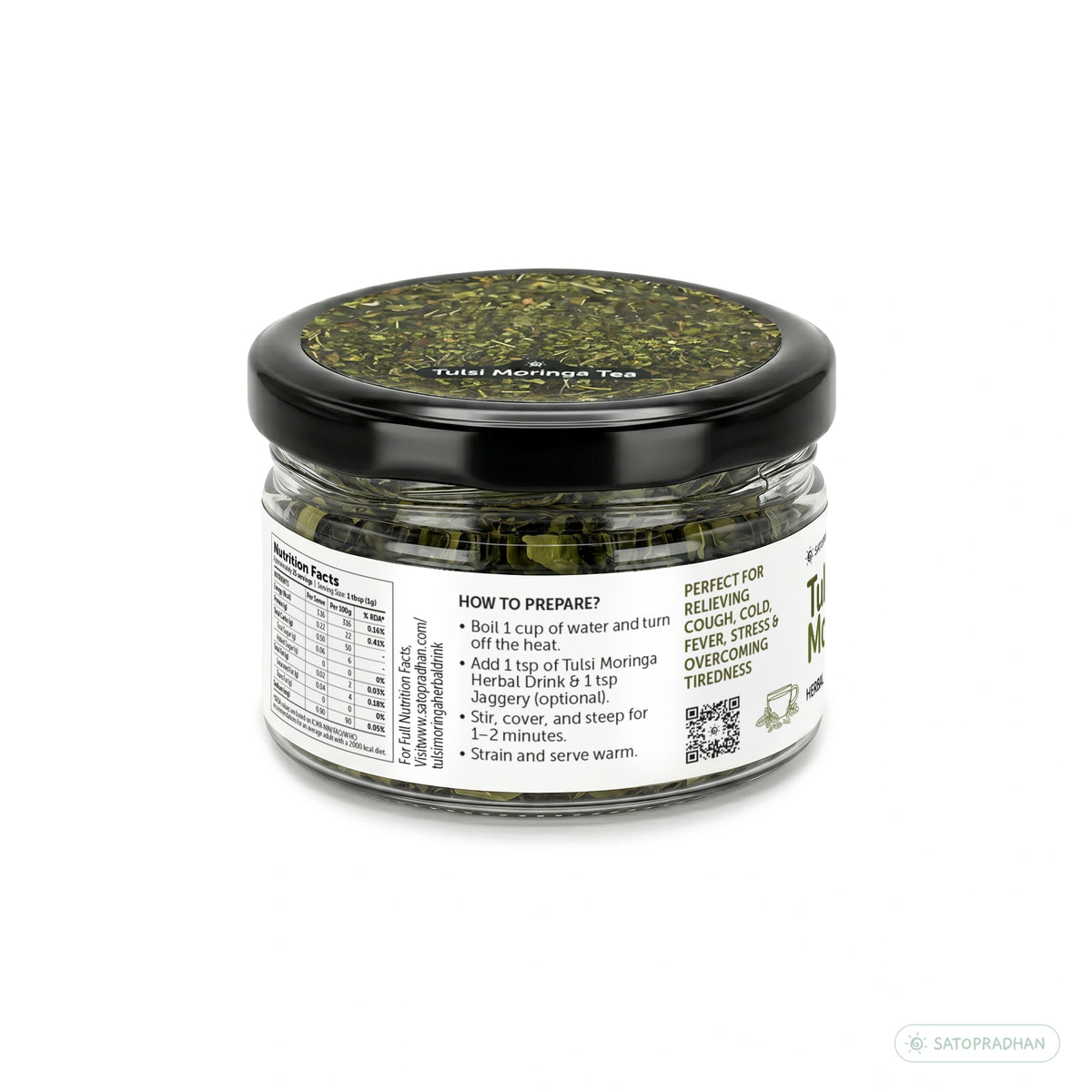 Tulsi Moringa Herbal Infusion – Caffeine-Free Loose Leaf Dried Herbal Blend with Peppermint for Immunity & Seasonal Cold, Cough Support - 25g & 150g