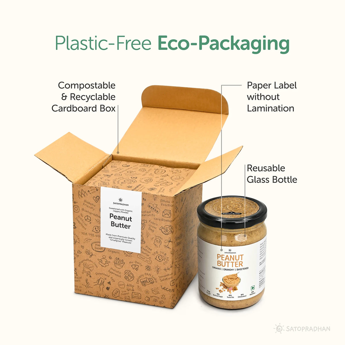 Natural Peanut Butter Crunchy 500g - Mildly Sweetened with Organic Jaggery Powder - All Natural, Gluten-Free, Organic, Healthy & Vegan - Ideal for Keto & Vegan Diets, Gym Goers, & Healthy Snacks