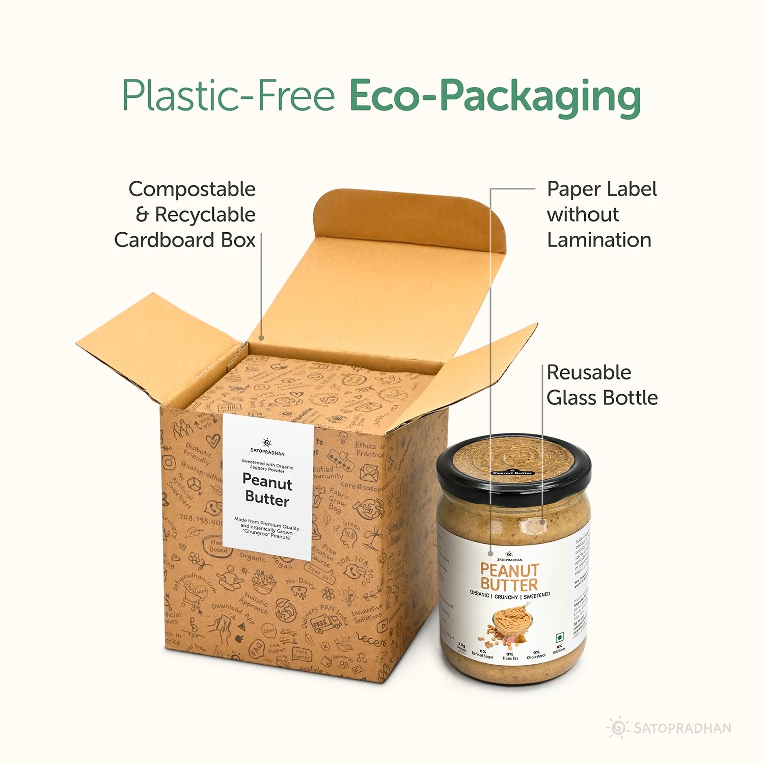 Natural Peanut Butter Crunchy 500g - Mildly Sweetened with Organic Jaggery Powder - All Natural, Gluten-Free, Organic, Healthy & Vegan - Ideal for Keto & Vegan Diets, Gym Goers, & Healthy Snacks