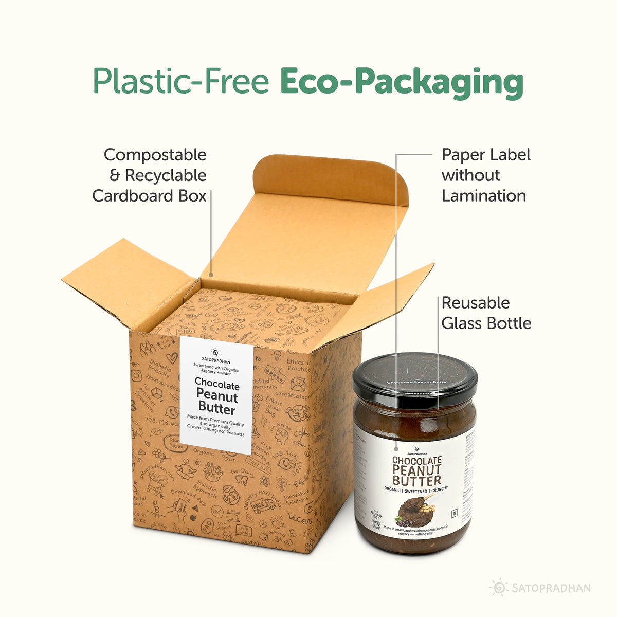 Chocolate Peanut Butter Crunchy 500g - Satopradhan Vegan, Pure & Organic Nut Butter