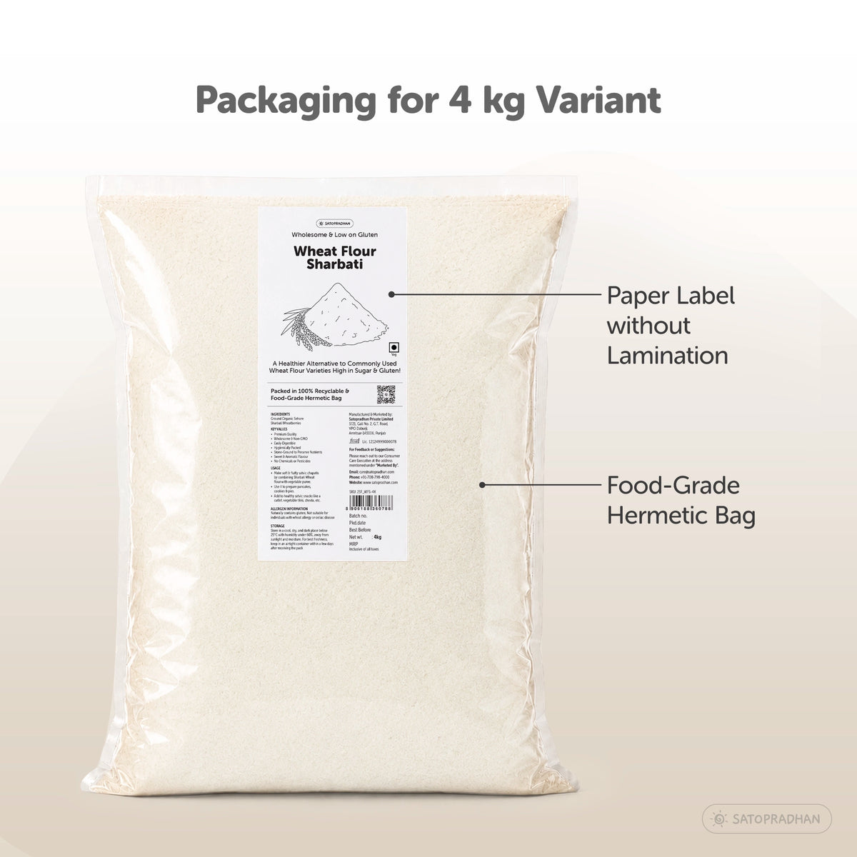 Wheat Flour Sharbati 800g/4kg - Traditionally Stone-Ground - Regional, Wholesome & Low on Gluten - Superior Quality, Organic & Unadulterated