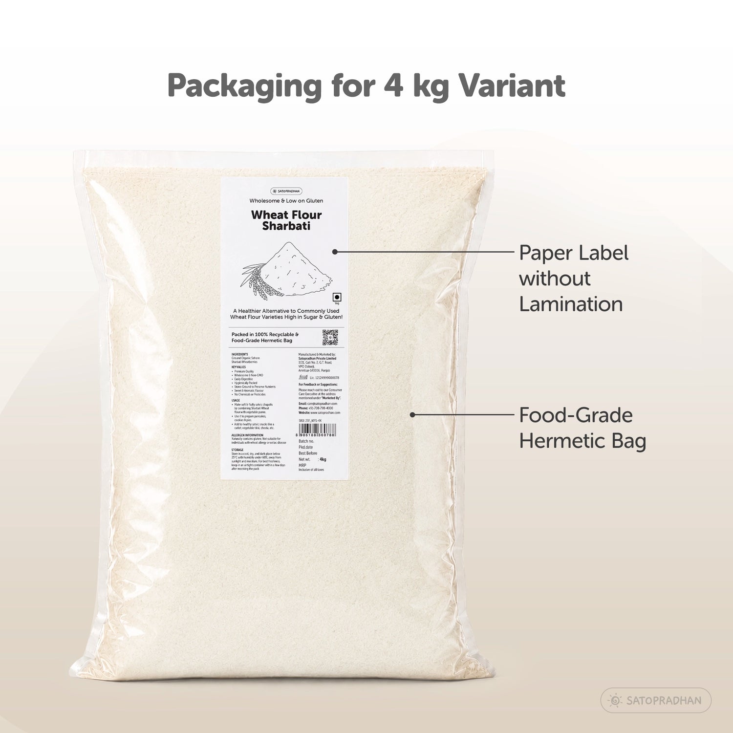 Wheat Flour Sharbati 800g/4kg - Traditionally Stone-Ground - Regional, Wholesome & Low on Gluten - Superior Quality, Organic & Unadulterated