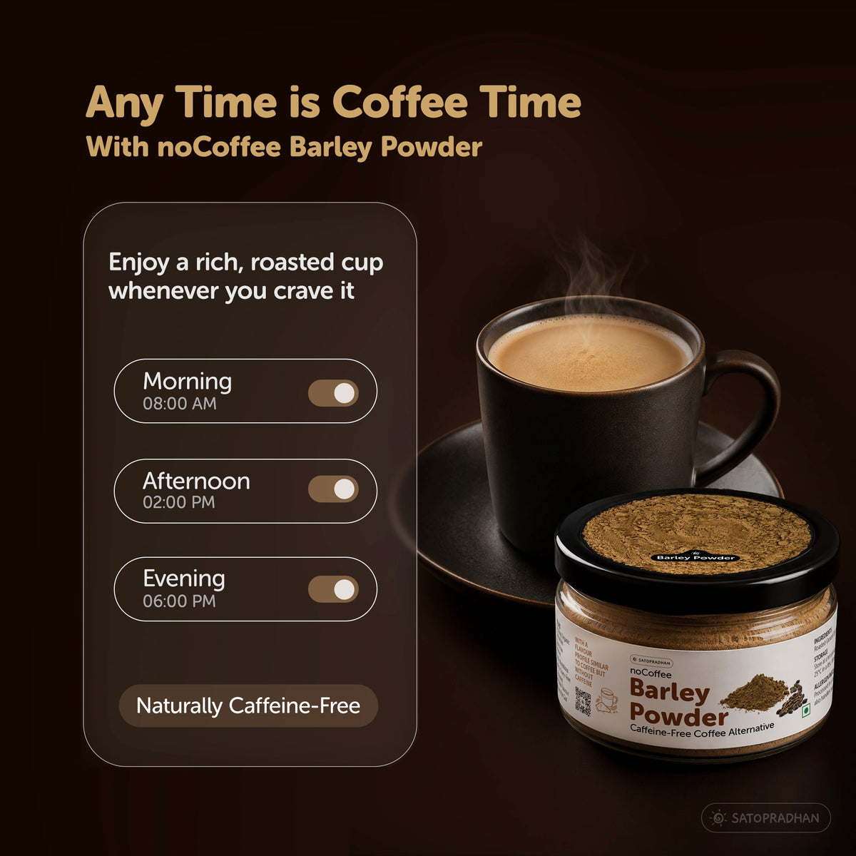 noCoffee Barley Powder  - Naturally Caffeine-Free Coffee Alternative - Roasted Nutty Wellness Drink