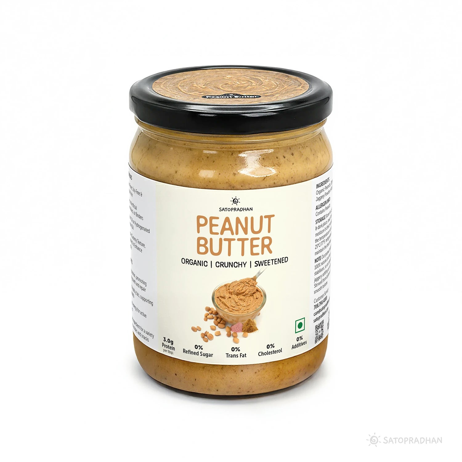 Natural Peanut Butter Crunchy 500g - Mildly Sweetened with Organic Jaggery Powder - All Natural, Gluten-Free, Organic, Healthy & Vegan - Ideal for Keto & Vegan Diets, Gym Goers, & Healthy Snacks