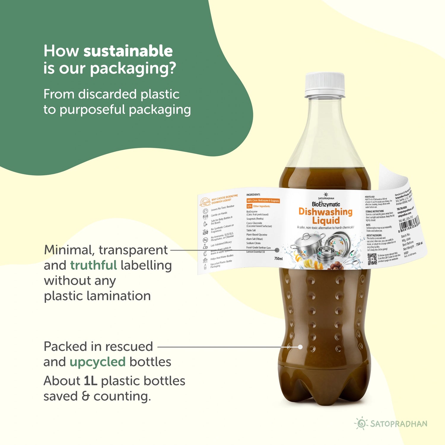 Bio Enzyme Dishwashing Liquid 750ml/1.9L - Natural & Non-Toxic - Safe for Baby Bottles