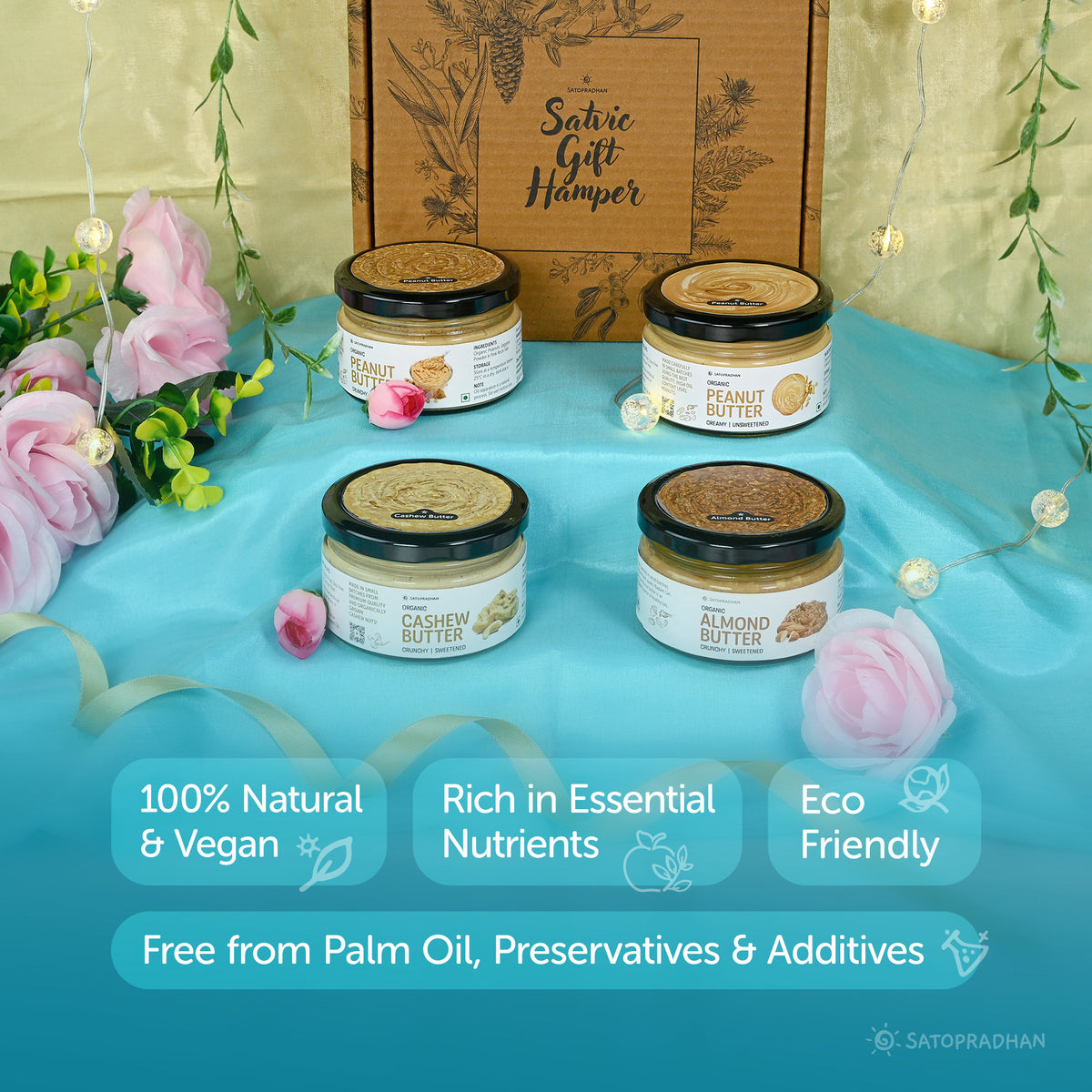 Natural Nut Butter Gift Hamper –  Healthy Assorted Nut Spreads - Set of 4 – Organic, Vegan, Gluten-Free, No Added Sugar, Natural Gift Set