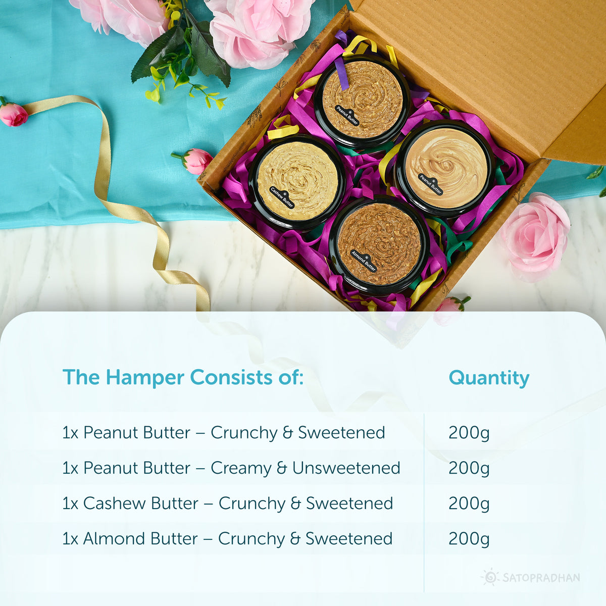 Natural Nut Butter Gift Hamper –  Healthy Assorted Nut Spreads - Set of 4 – Organic, Vegan, Gluten-Free, No Added Sugar, Natural Gift Set