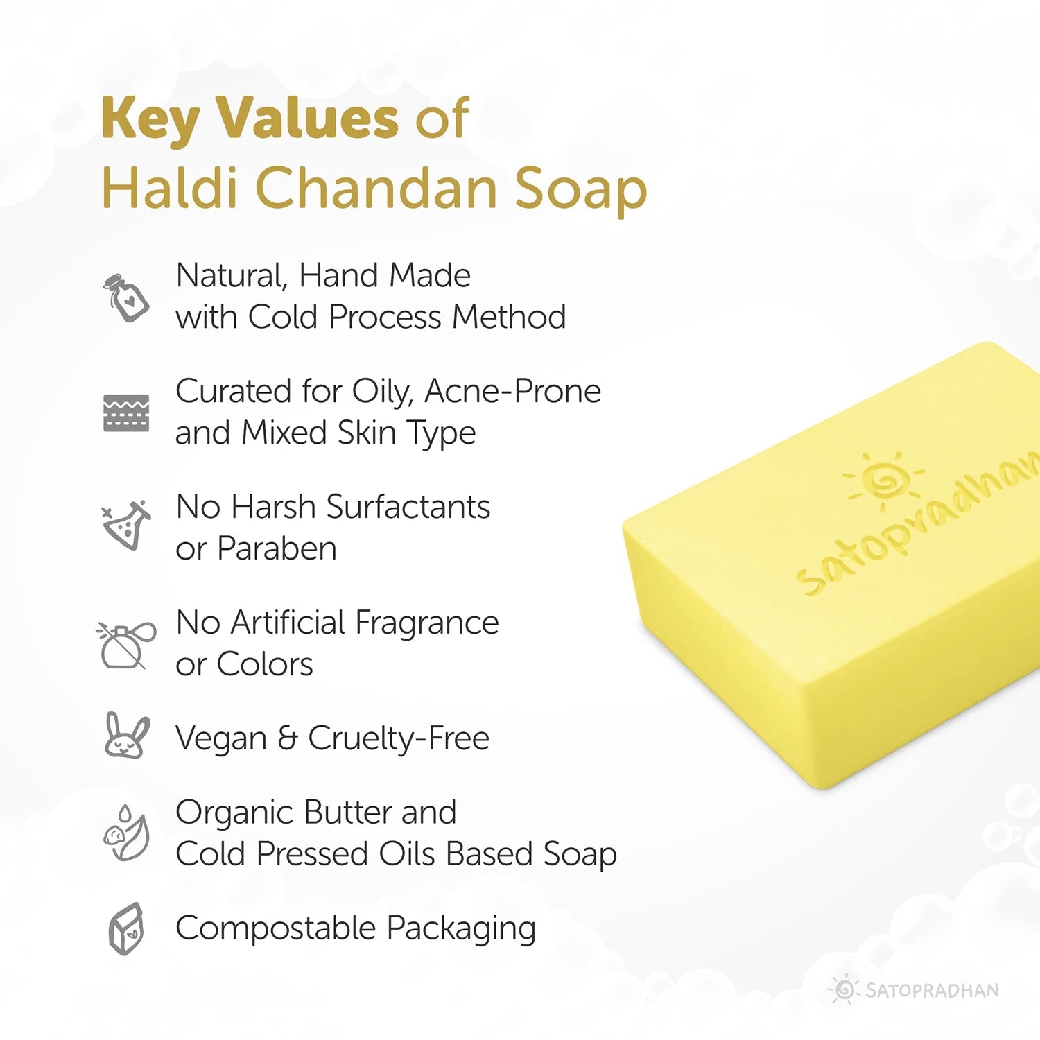 Anti-Ageing Haldi Chandan Soap 120g - Cold Processed Handmade Organic Vegan & Natural Soap - Satopradhan