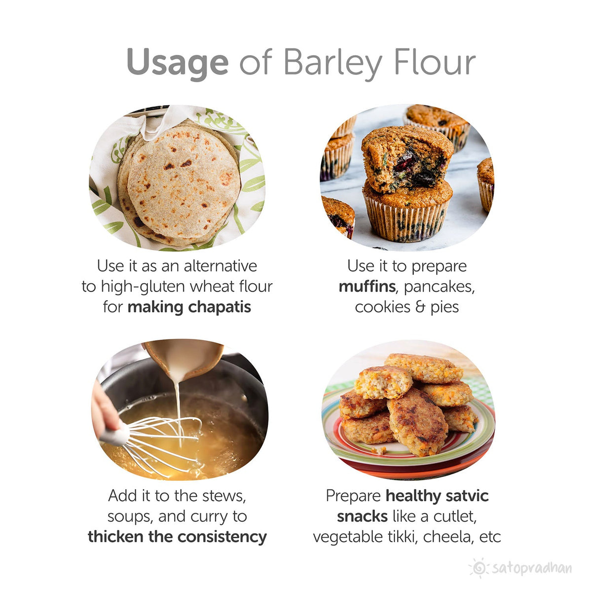 Barley Flour - Jau Ka Atta 800g - Traditionally Stone-Ground - Organic & Unadulterated, Wholesome, Low-Gluten & High-Fibre - Hulled Barley/Jau Flour - Satopradhan