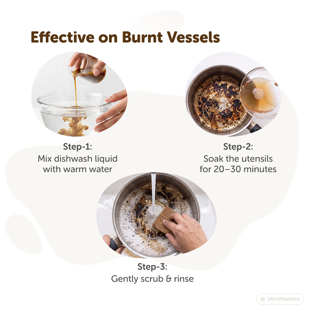 Bio-enzyme dishwash liquid helping remove burnt food and stubborn residue from vessels

