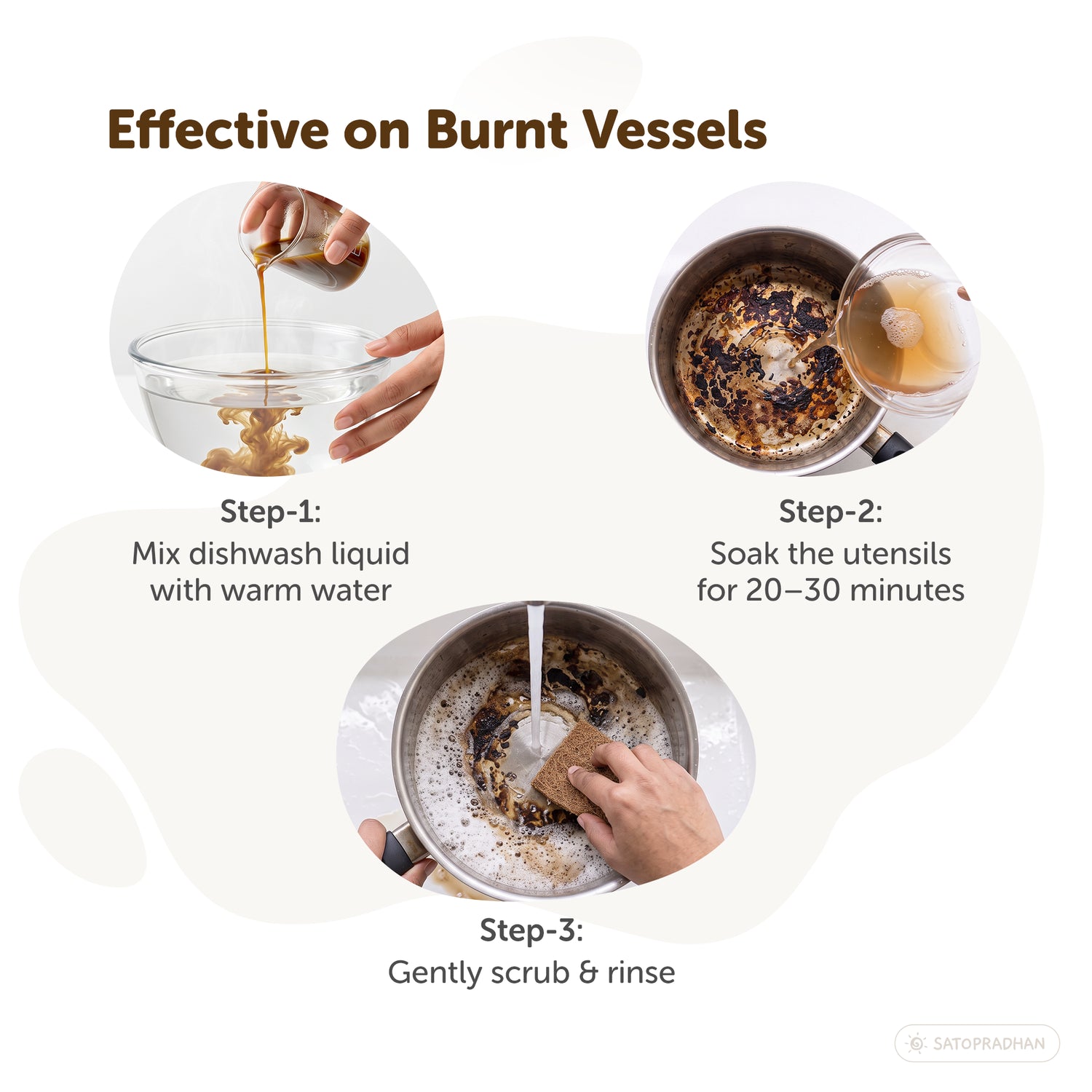 Bio-enzyme dishwash liquid helping remove burnt food and stubborn residue from vessels

