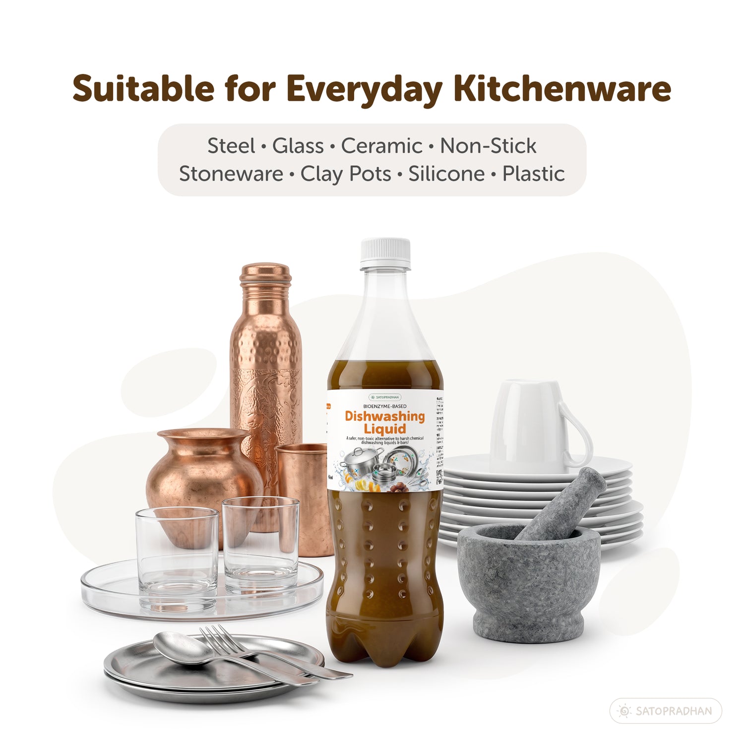 Plant-based bio-enzyme dishwash liquid suitable for steel, glass, ceramic, non-stick, and clay utensils