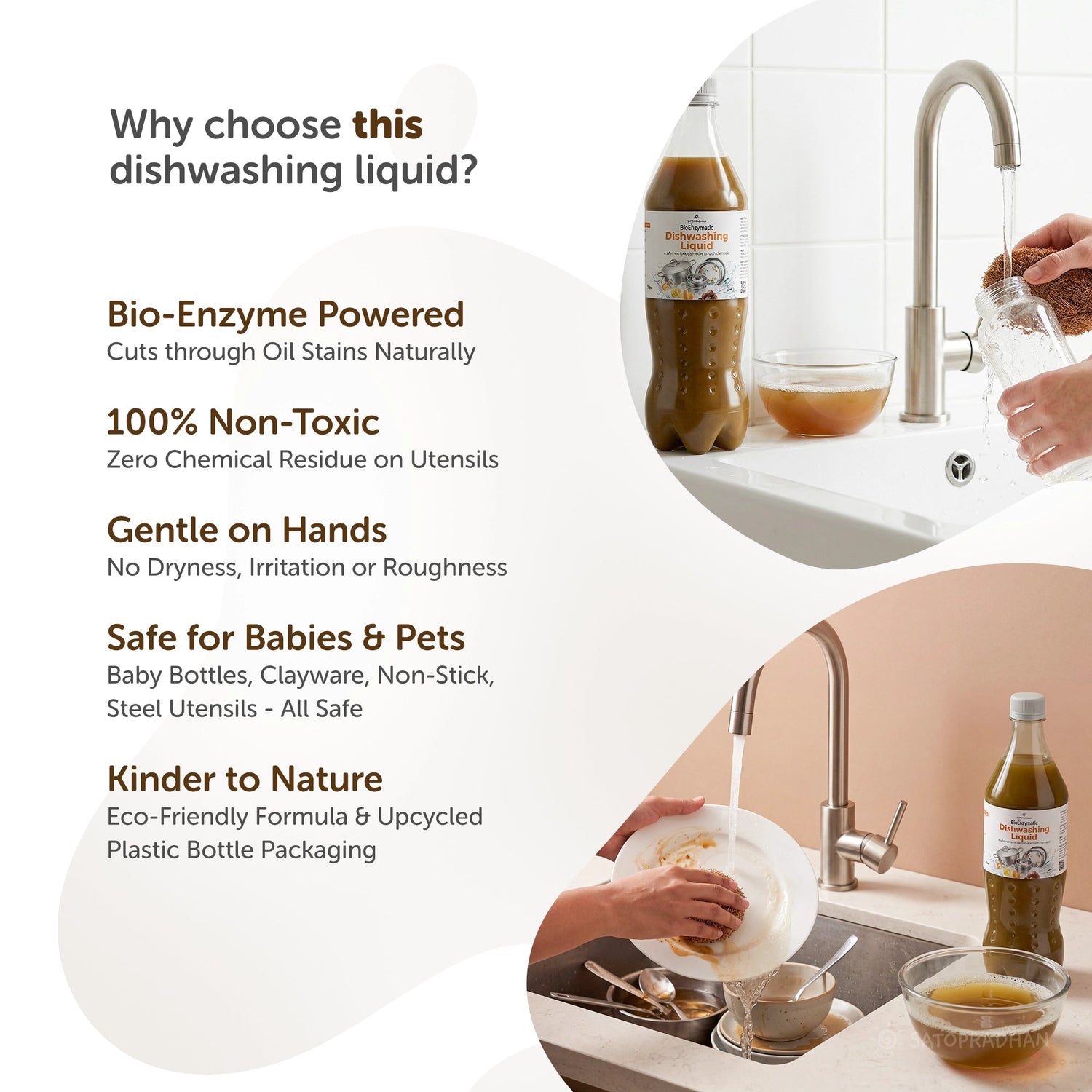 Bio Enzyme Dishwashing Liquid 750ml/1.9L - Natural & Non-Toxic - Safe for Baby Bottles - Satopradhan