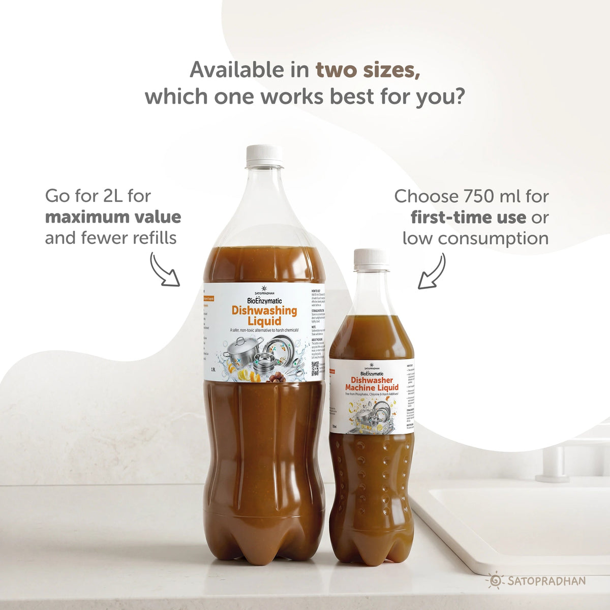 Bio Enzyme Dishwashing Liquid 750ml/1.9L - Natural & Non-Toxic - Safe for Baby Bottles - Satopradhan