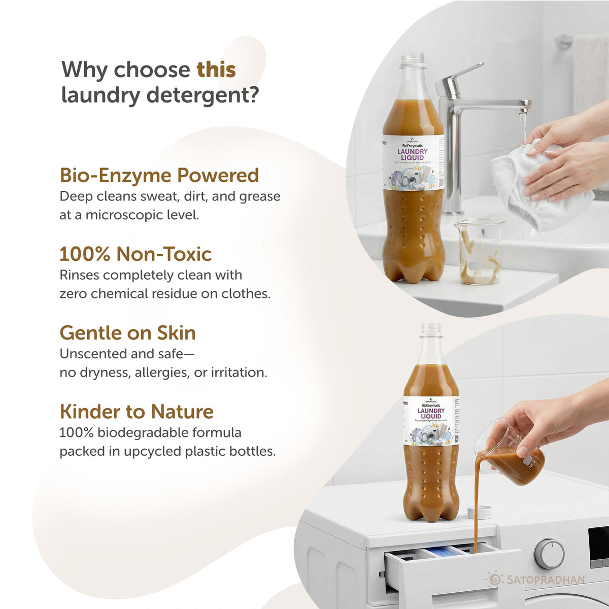 Bioenzyme Laundry Detergent Liquid 750ml/1.9L – Natural, Plant-Based & Eco-Friendly - Satopradhan