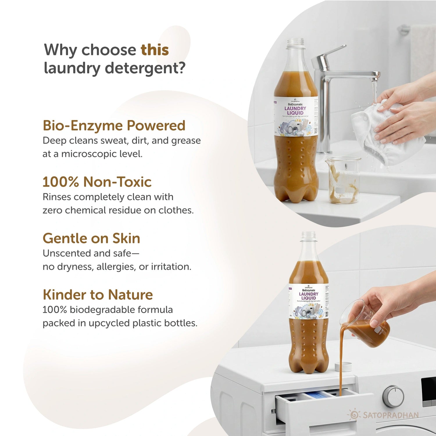 Bioenzyme Laundry Detergent Liquid 750ml/1.9L – Natural, Plant-Based & Eco-Friendly - Satopradhan