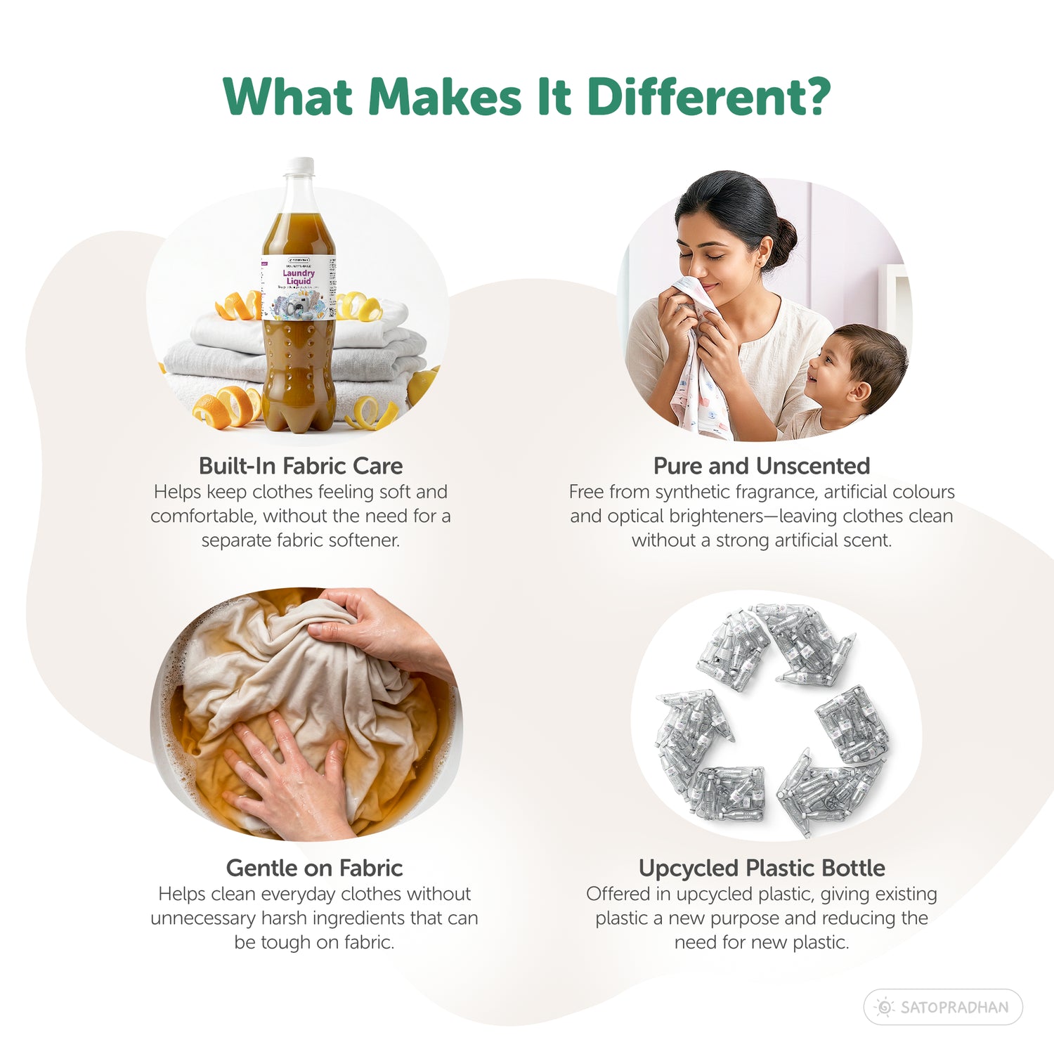 Benefits of bioenzyme laundry liquid including fabric care, fragrance-free cleaning and lower water use