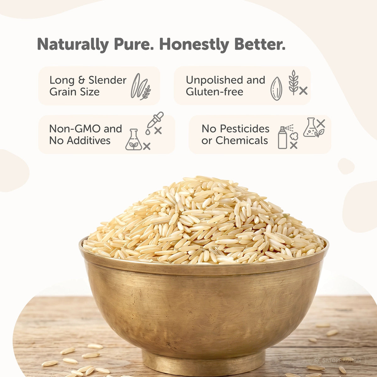 Brown Rice Basmati – Choose from 800g or 4.8kg - Organic, Purely Natural & Unpolished - Long Grain Rice perfect for preparing Biryani - Satopradhan