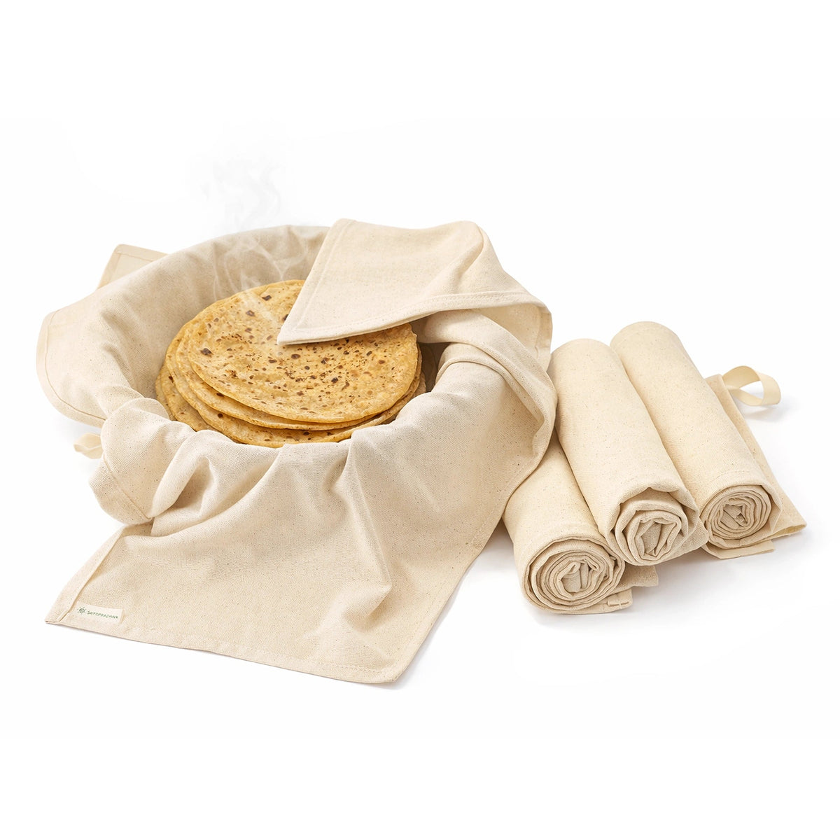 Casserole Roti Wrap Cloth - Set of 4 - Unbleached, Undyed & Breathable - Roti Cloth for Casserole - Satopradhan