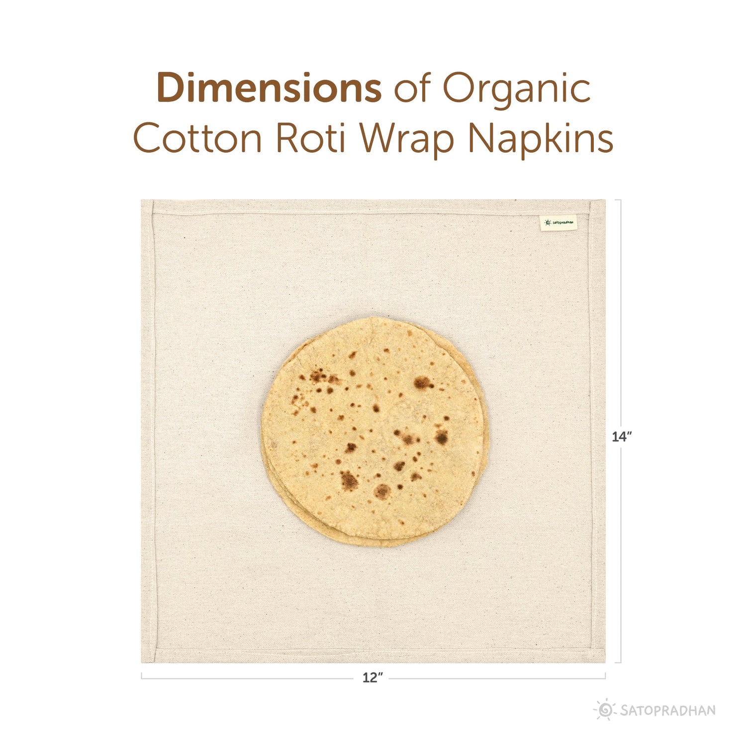 Chapati/Roti Wrap Cloth - Set of 6 Organic Cotton Roti Cover Rumals for Tiffin 12”x14” - Reusable Food Wrap - GOTS Certified Organic Cotton - Chapati Wrapping Cloth - Chapati Warmer Cloth - Cloth for Keeping Rotis - Satopradhan