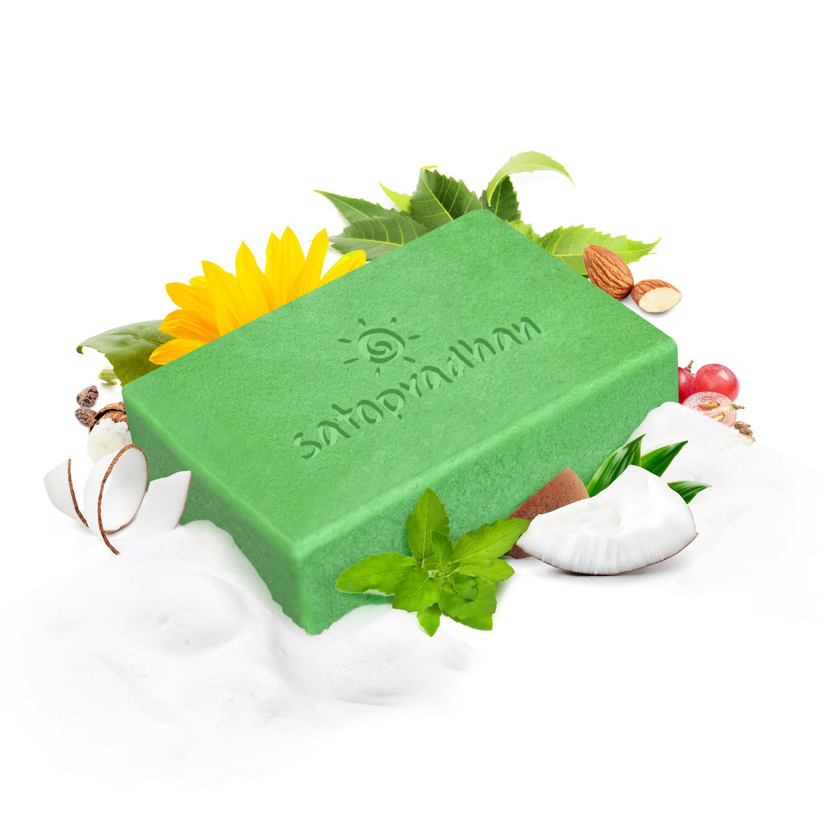 Clarifying Neem-Tulsi Soap 120g - Natural, Organic & Vegan - No Added Color/Synthetic Fragrances - Handmade Detan Detoxifying Pure Soap For Cleansing - Satopradhan