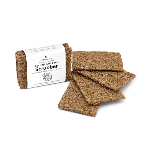 Coconut Coir Scrub Pad – Pack of 4 Natural Scrubbers for Dishwashing & Surface Cleaning – Non-Scratch & Eco Coconut Scrubber – Bound with Natural Latex – Biodegradable Kitchen Scrubber