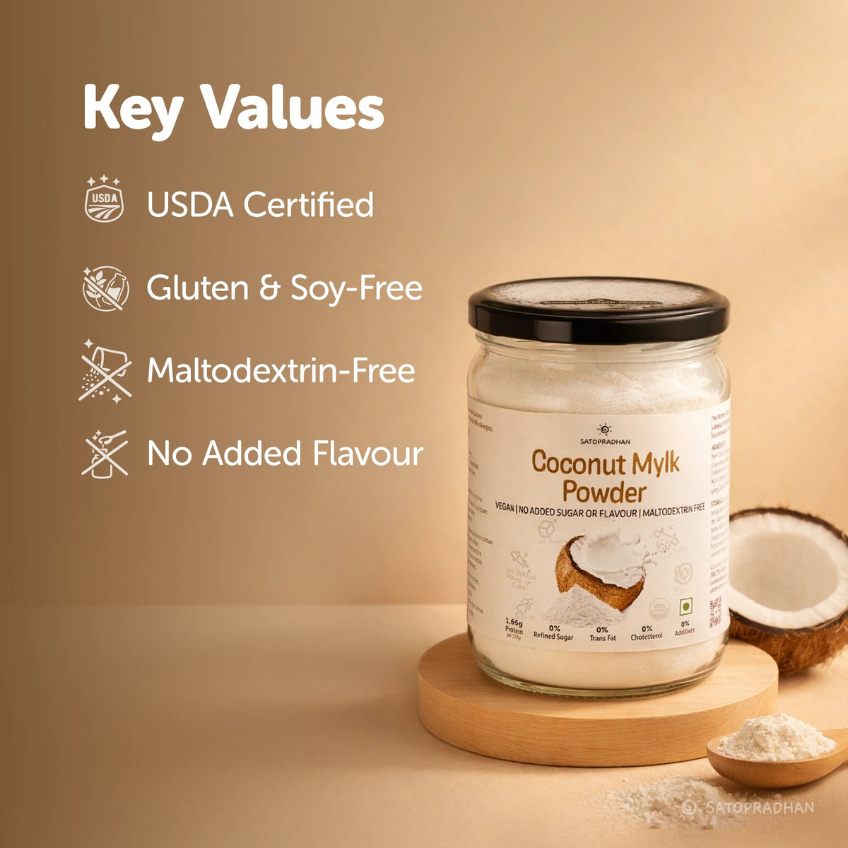 Coconut Mylk Powder 200g - Plant-Based & Pure | No Added Sugar or Flavour | Maltodextrin-Free - Satopradhan