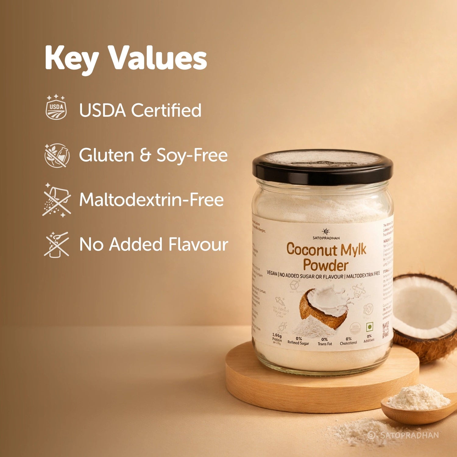 Coconut Mylk Powder 200g - Plant-Based & Pure | No Added Sugar or Flavour | Maltodextrin-Free - Satopradhan