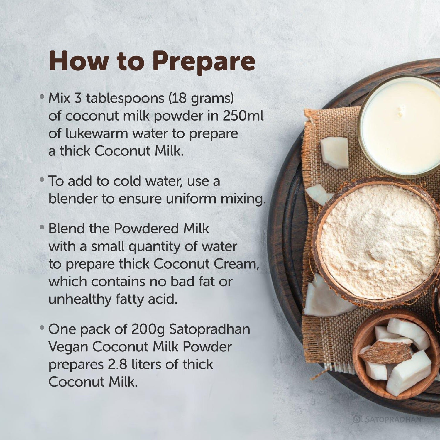 Coconut Mylk Powder 200g - Plant-Based & Pure | No Added Sugar or Flavour | Maltodextrin-Free - Satopradhan