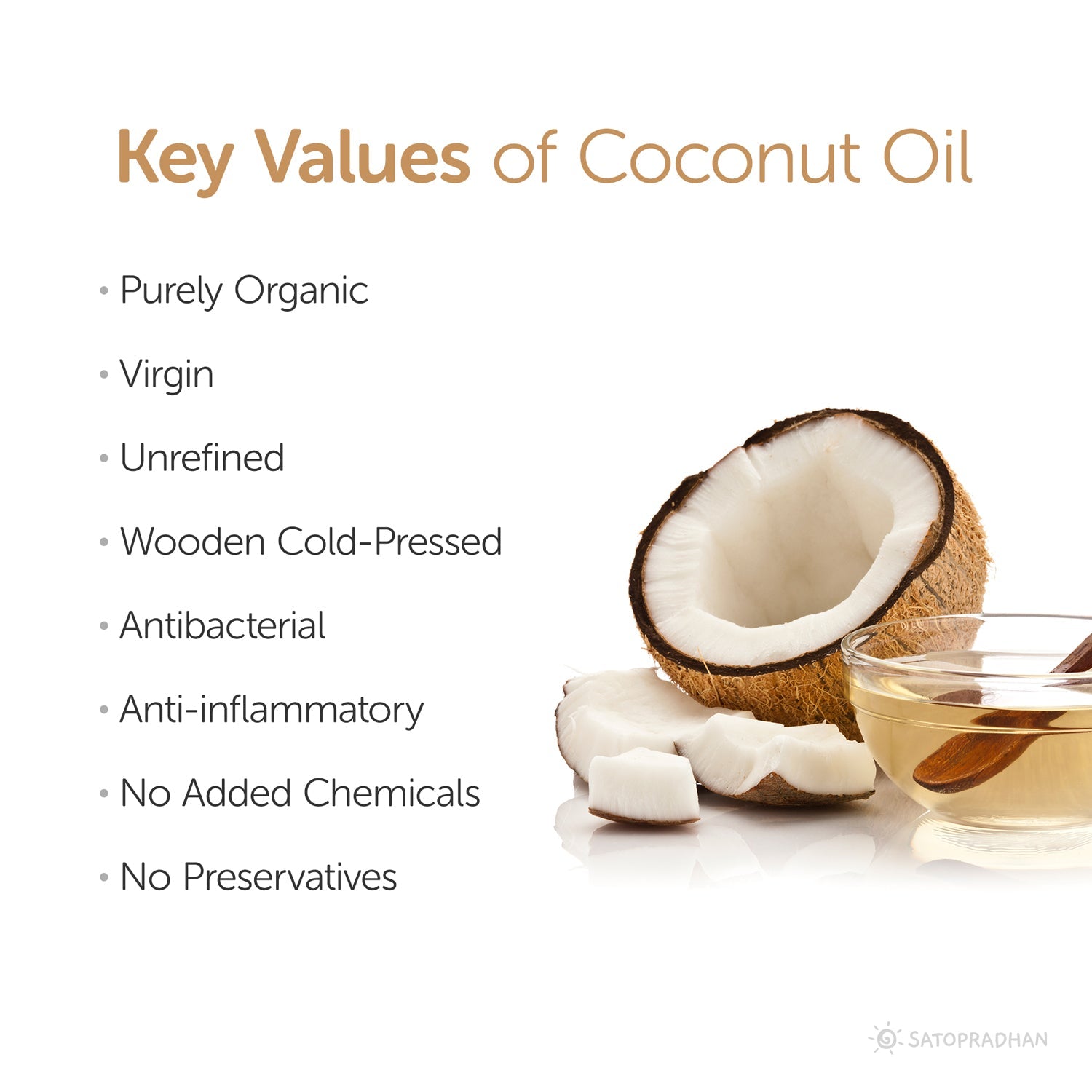 Coconut Oil - Wooden Cold-pressed- Choose from 1000ml or 500ml Multipurpose Oil Without Chemicals in a Reusable Glass Bottle (Kachi Ghani) - Satopradhan