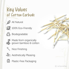 Cotton Earbuds from Organic Natural Bamboo Wood, Set of 4 (75 each) - A perfect eco-friendly alternative to plastic earbuds - Satopradhan