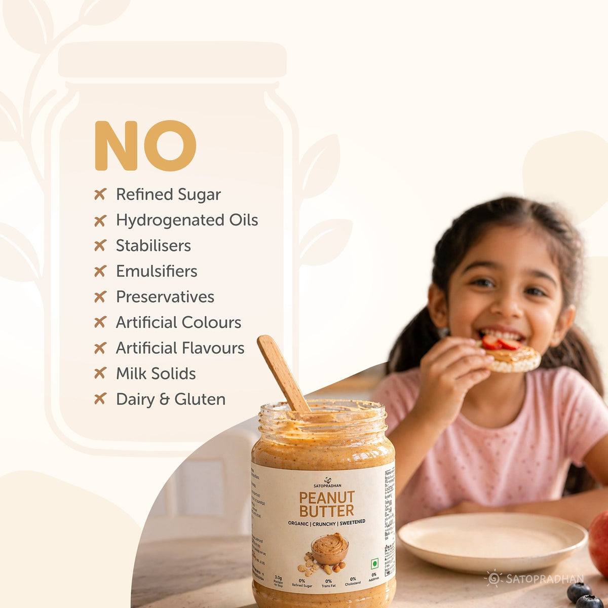 Crunchy Peanut Butter with Jaggery 500g - No Refined Sugar - No Palm Oil - Natural Spread - Satopradhan