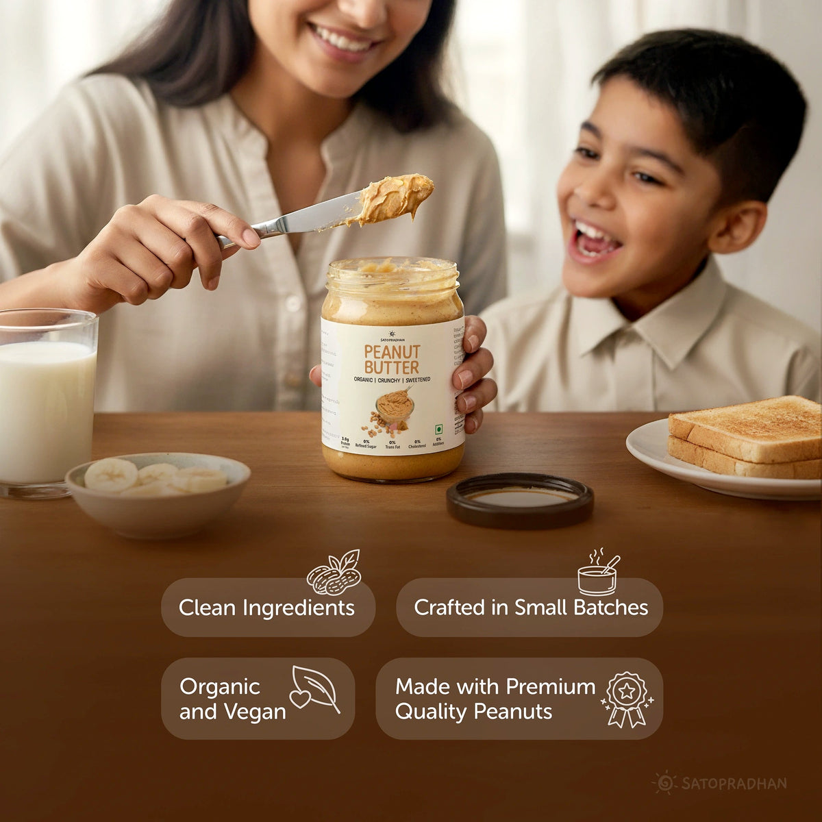 Crunchy Peanut Butter with Jaggery 500g - No Refined Sugar - No Palm Oil - Natural Spread - Satopradhan