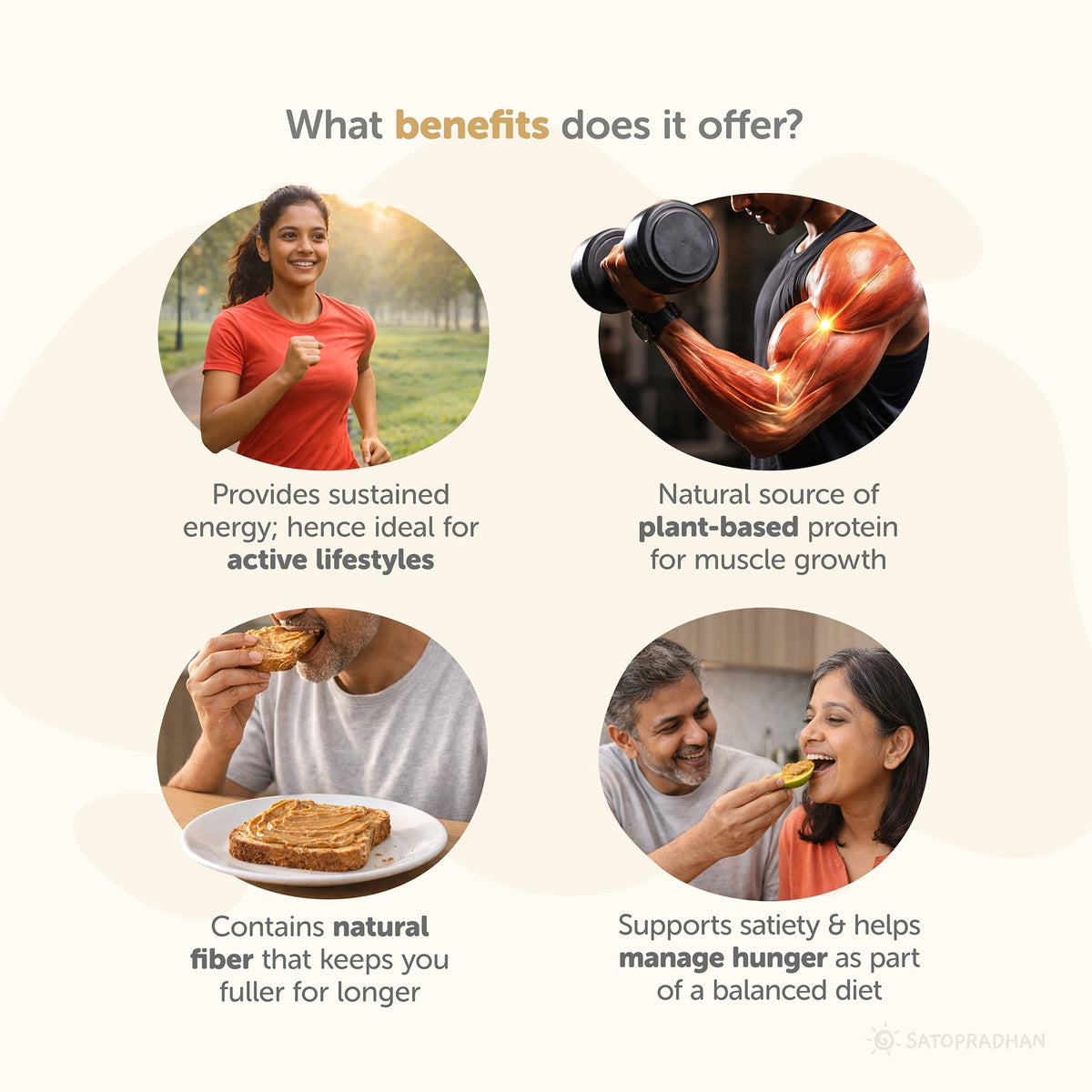 Crunchy Peanut Butter with Jaggery 500g - No Refined Sugar - No Palm Oil - Natural Spread - Satopradhan