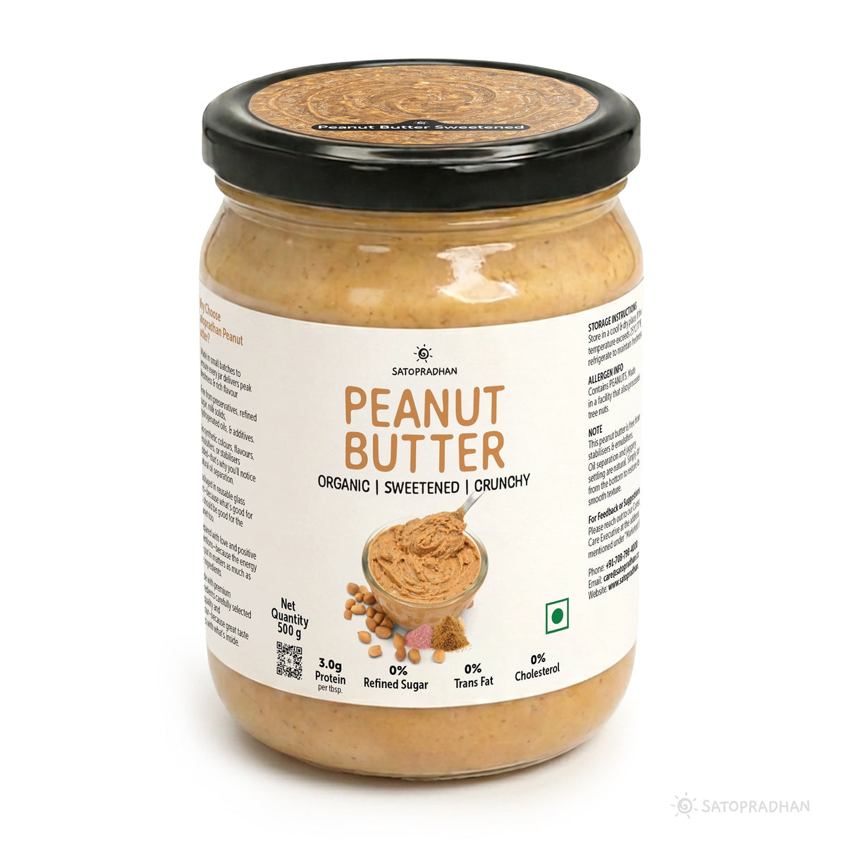 Crunchy Peanut Butter with Jaggery 500g - No Refined Sugar - No Palm Oil - Natural Spread - Satopradhan